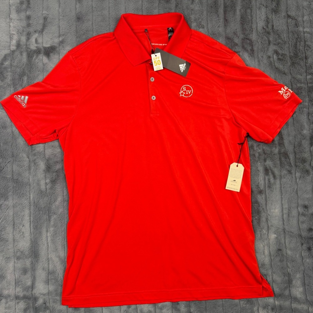 Adidas Golf Mens Maker's Mark Performance Polo Shirt Red UPF 50 DY0584 Large NWT